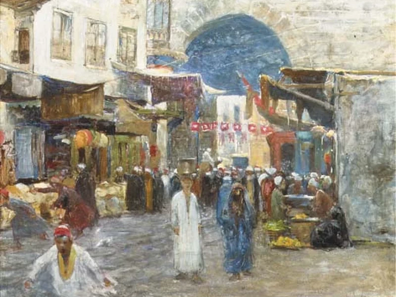 1867-Antonius Matthias Hirschig - Una scena di strada affollata al Cairo